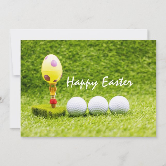 Golf ball Happy Easter with easter egg on green Holiday Card (Front)