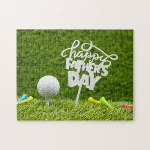 Golf ball Happy Father's Day for Golf dad on green Jigsaw Puzzle