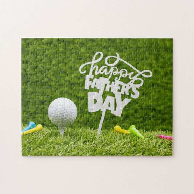 Golf ball Happy Father's Day for Golf dad on green Jigsaw Puzzle (Horizontal)