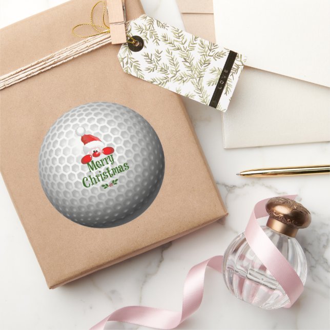 Golf Ball Holiday Design, Merry Christmas Classic  Classic Round Sticker (Gifting)