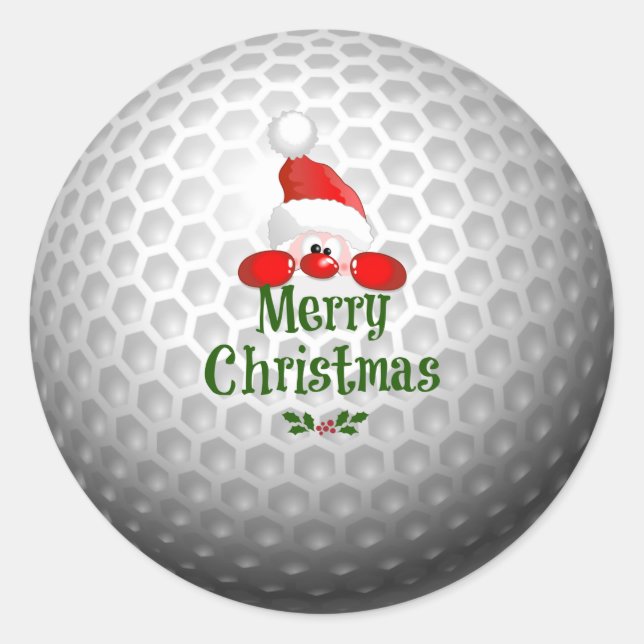 Golf Ball Holiday Design, Merry Christmas Classic Round Sticker (Front)