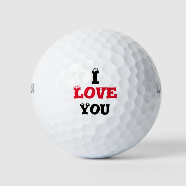 Golf ball I Love you with funny face on letters (Front)