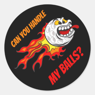 Golf Ball in Flames, Black Classic Round Sticker