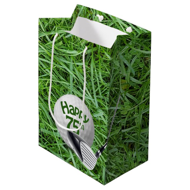 Golf Ball In Grass 75th Birthday  Medium Gift Bag (Front Angled)