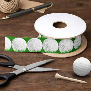 Golf Ball in Grass Satin Ribbon
