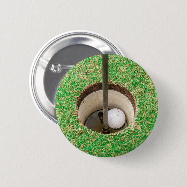 Golf Ball in Hole 6 Cm Round Badge (Front & Back)