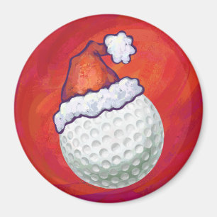 Golf Ball in Santa Hat on Red Magnet