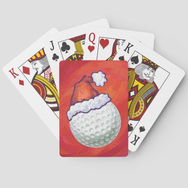 Golf Ball in Santa Hat on Red Playing Cards (Back)