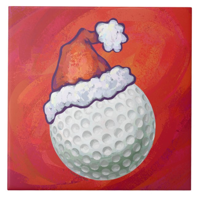 Golf Ball in Santa Hat on Red Tile (Front)