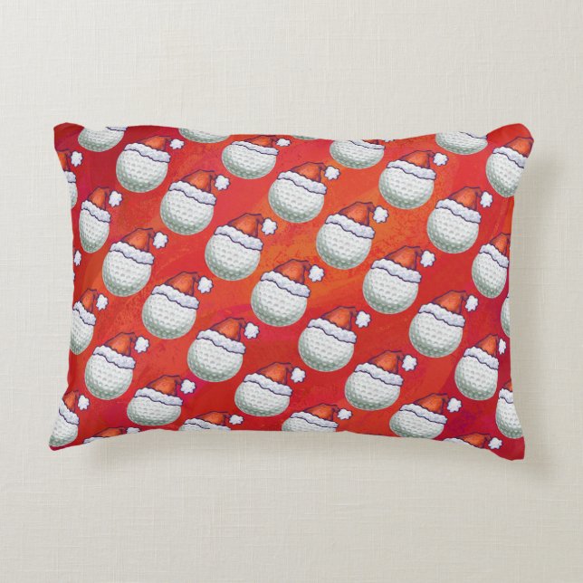 Golf Ball in Santa Hat Pattern on Red Decorative Cushion (Back)