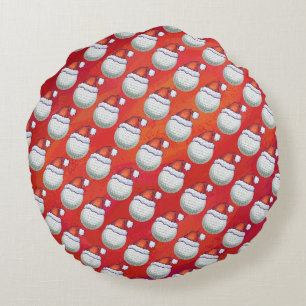 Golf Ball in Santa Hat Pattern on Red Round Cushion