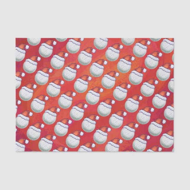 Golf Ball in Santa Hat Pattern on Red Tissue Paper (Front)