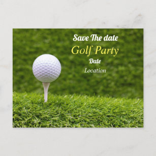 Golf  ball is on tee ready to take off on green  invitation postcard