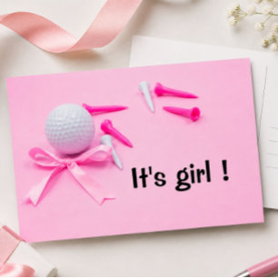 Golf ball it is girl baby shower on pink postcard