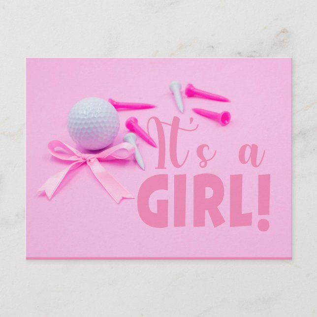 Golf ball it is girl baby shower on pink postcard (Front)