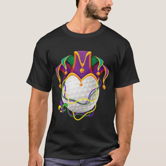 Golf Ball Jester Hat Mardi Gras Parade Beads Mardi T-Shirt (Front)