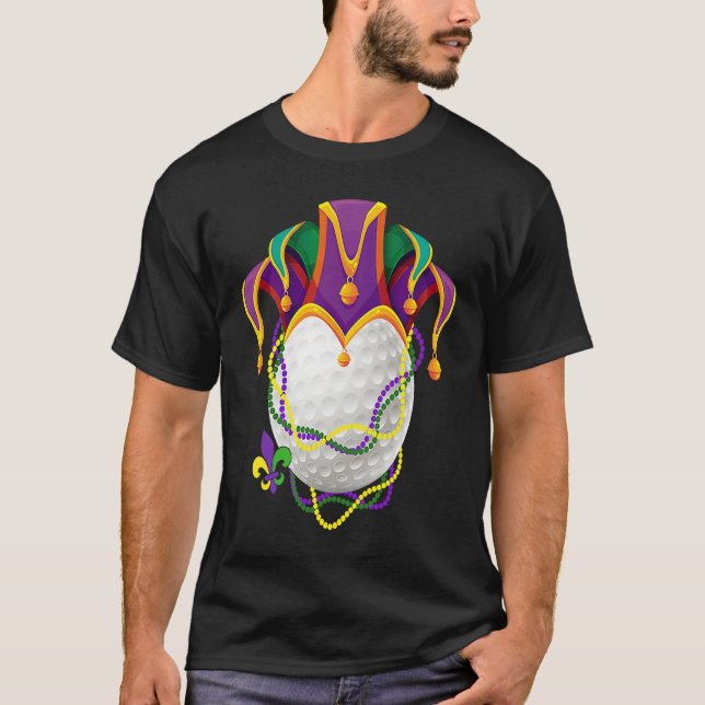 Golf Ball Jester Hat Mardi Gras Parade Beads Mardi T-Shirt (Front)