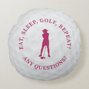 Golf Ball Lady Golfer Silhouette Cute Custom Pink Round Cushion