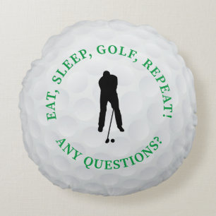 Golf Ball Male Golfer Silhouette Cute Green Black Round Cushion