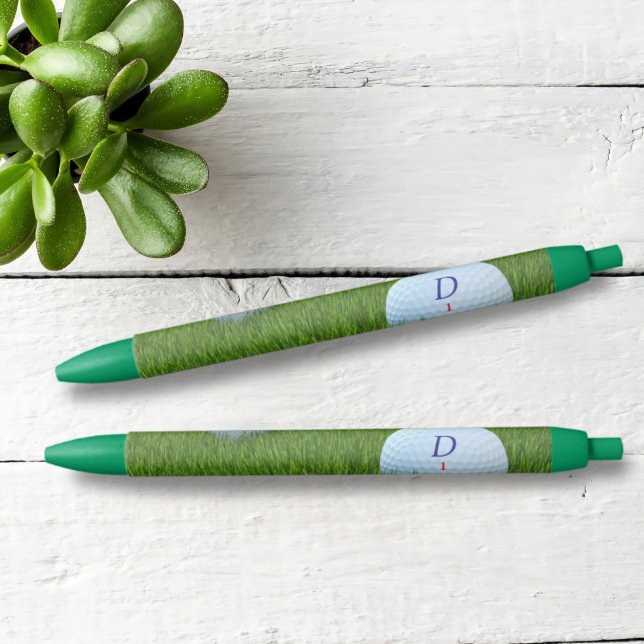Golf Ball Monogram Black Ink Pens for Golfers (Just add your initial to these green pens. Perfect gift for a golfer)