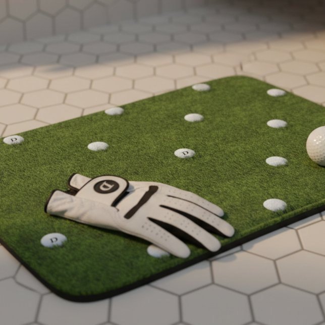 Golf Ball Monogram Green Grass Large Bath Mat (A comfortable, durable, and personalized bath mat that celebrates their favorite sport.)
