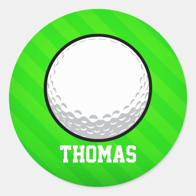 Golf Ball; Neon Green Stripes Classic Round Sticker (Front)