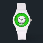 Golf Ball; Neon Green Stripes Watch<br><div class="desc">Cool, colourful kid's golf ball, golfer, golf player, white ball, sports design on bright neon lime green stripes pattern. Perfect gift for baby, toddler, kids, children, teens, or adults! Personalised the design by adding a child's name or custom text with athletic, sporty look sports white font. Visit our store, Birthday...</div>