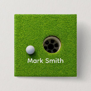 Golf Ball Next to Hole on Green Grass Golf Course 15 Cm Square Badge