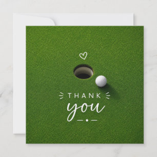 Golf Ball Next to Hole on Green Grass Thank you 