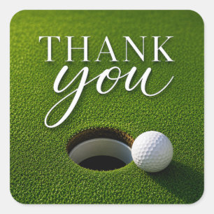 Golf Ball Next to Hole thank you party Square Sticker