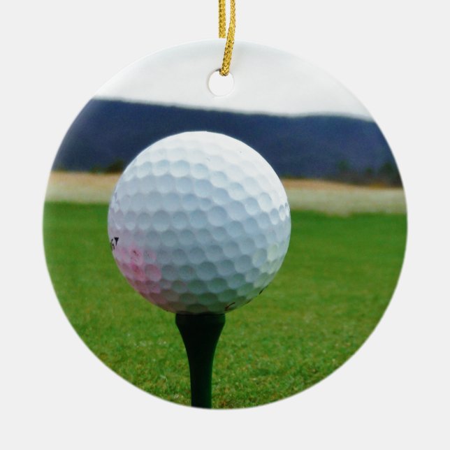 Golf Ball on a mountain golf course Ceramic Tree Decoration (Front)