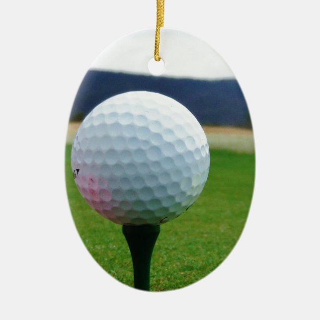 Golf Ball on a mountain golf course Ceramic Tree Decoration (Front)