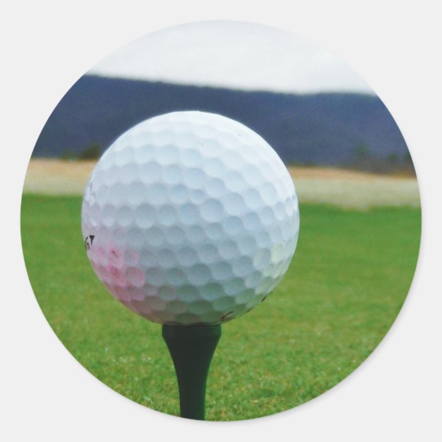 Golf Ball on a mountain golf course Classic Round Sticker (Front)