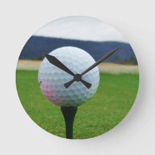 Golf Ball on a mountain golf course Round Clock