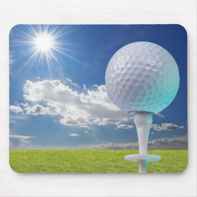 golf ball on a tee with grass mouse mat (Front)