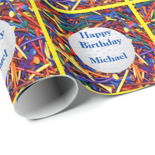 Golf Ball On Golf Tees Personalised Gift Wrapping Paper