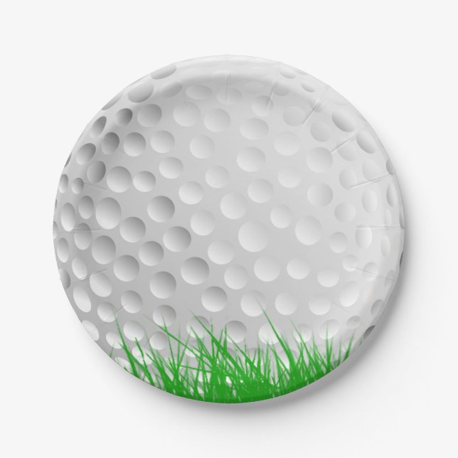 Golf Ball on Grass Paper Plate (Front)