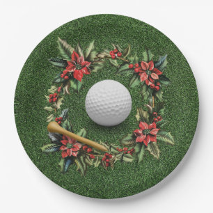 Golf ball on green for Christmas Golfer Paper Plate