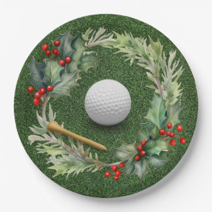 Golf ball on green for Christmas Golfer Paper Plate
