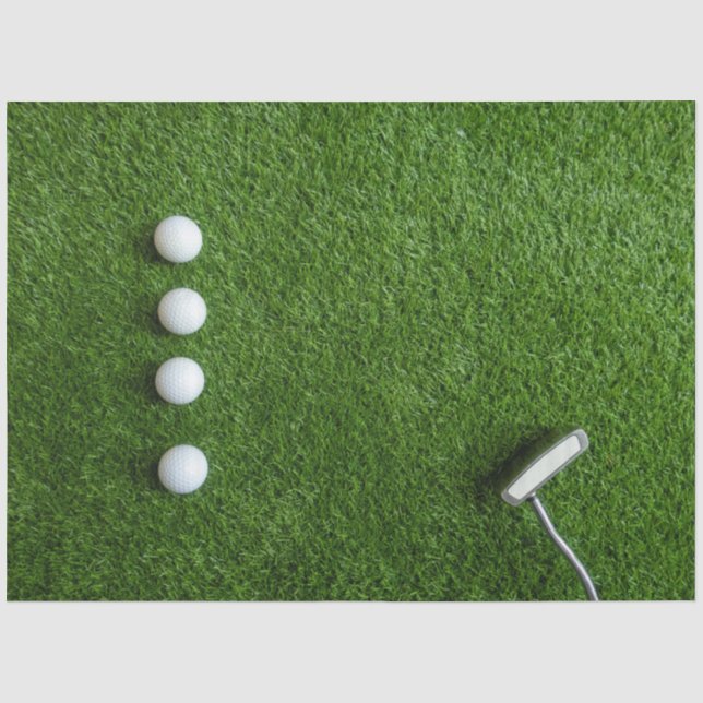 Golf Ball on Green Grass Background Tissue Paper (Front)