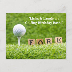 Golf ball on green grass for golfer birthday postc postcard