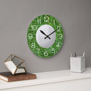 Golf Ball On Green Grass Large Clock