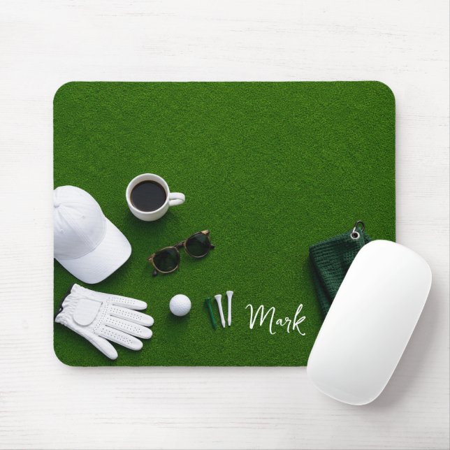 Golf ball on green ready for tee off mouse mat (With Mouse)