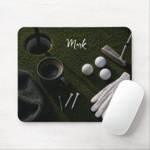 Golf ball on green ready for tee off mouse mat