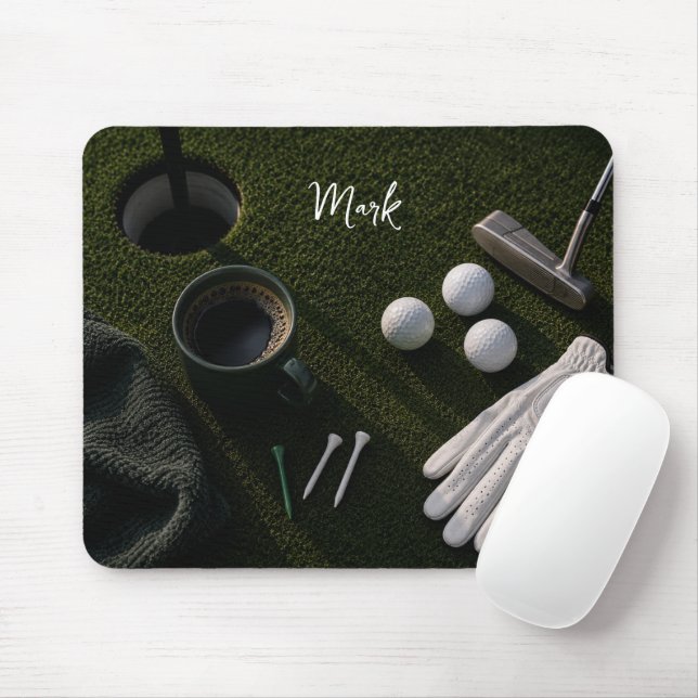 Golf ball on green ready for tee off mouse mat (With Mouse)