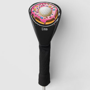 Golf ball on pink doughnut for woman golfer head cover