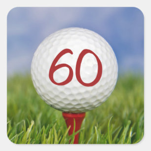 golf ball on red tee 60th birthday square sticker