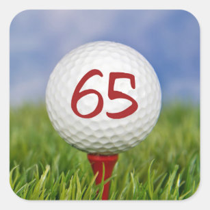 golf ball on red tee 65th birthday square sticker