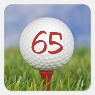 golf ball on red tee 65th birthday square sticker