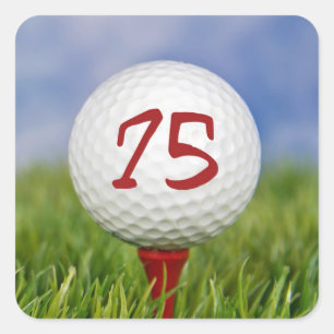 golf ball on red tee 75th birthday square sticker